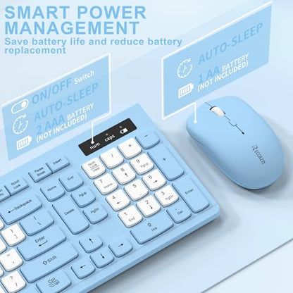 Wireless Keyboard and Mouse Combo, Full-Sized Wireless Keyboard and Adjustable DPI Mouse, 2.4GHz USB Receiver, Silent Keyboard and Mouse for PC, Windows, MAC, Desktop, Laptop(Sky Blue-B) - color: Sky Blue-B