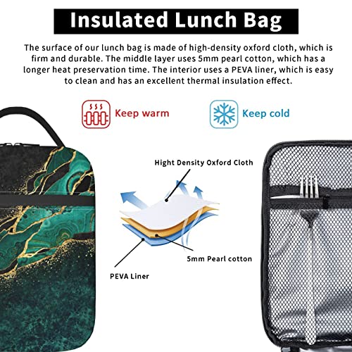 YETTA YANG Marble Black Green Gold Portable Lunch Bag Insulated Lunch Box Reusable Totes For Women Men Work Picnic Camping - color: Black16