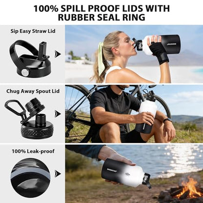 Insulated Water Bottle 64 oz, Triple Wall Vacuum Stainless Steel Water Bottles (Cold for 48 Hrs), Leak Proof & Non-BPA, Half Gallon Water Flask Jug Wide Mouth Straw Lid & Spout Lid - color: Day&Night-A, size: 64 Ounces