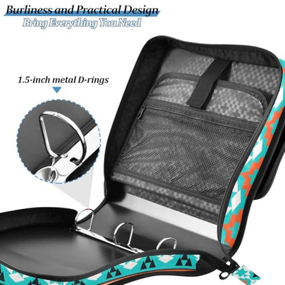 Western Aztec 3 D-Ring Binder Bag Multi-Pocket Zipper Organizer | with Handle and Detachable Shoulder Strap Holds 500 Sheets for School Office Supplies - color: Dhb-101