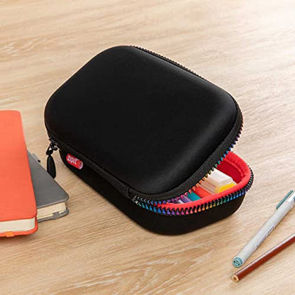 ZIPIT Black & Rainbow Pencil Box for Girls, Cute Pencil Case for School, Large Capacity Stationery Organizer Box - color: Black & Rainbow