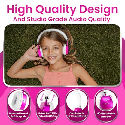 Puro Sound Labs Noise Cancelling Headphones for Kids - 85 dB Volume Limit, Built in Mic, 35-Hour Battery, Lightweight On Ear Design & Comfy Fit, Bluetooth Headphones for Kids – PuroQuiet Plus, Pink - color: Pink