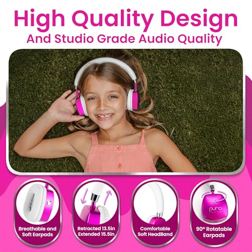 Puro Sound Labs Noise Cancelling Headphones for Kids - 85 dB Volume Limit, Built in Mic, 35-Hour Battery, Lightweight On Ear Design & Comfy Fit, Bluetooth Headphones for Kids – PuroQuiet Plus, Pink - color: Pink