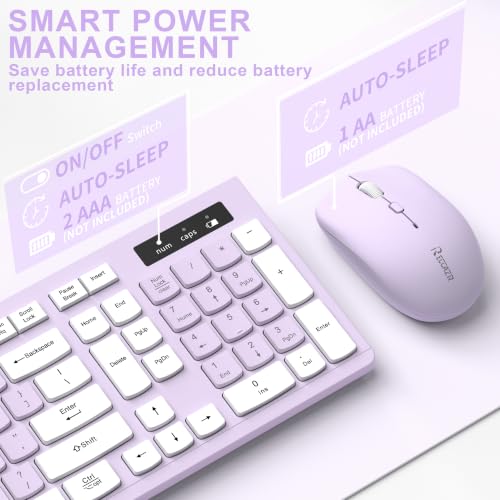Wireless Keyboard and Mouse Combo, Full-Sized Wireless Keyboard and Adjustable DPI Mouse, 2.4GHz USB Receiver, Keyboard and Mouse for PC, Windows, Desktop, Laptop (Light Purple) - color: Light Purple