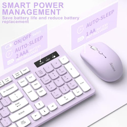 Wireless Keyboard and Mouse Combo, Full-Sized Wireless Keyboard and Adjustable DPI Mouse, 2.4GHz USB Receiver, Keyboard and Mouse for PC, Windows, Desktop, Laptop (Light Purple) - color: Light Purple