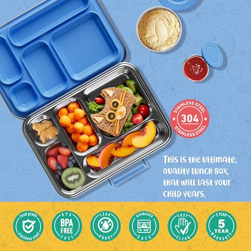 AOHEA Stainless Steel Bento Box Kids, Kids Metal Bento Lunch Box BPA Free Lunch Box Containers 304 Stainless Steel Bento Box for School and Office(Bule) - color: Blue-05