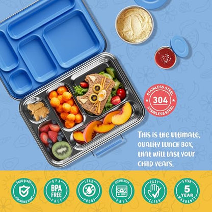 AOHEA Stainless Steel Bento Box Kids, Kids Metal Bento Lunch Box BPA Free Lunch Box Containers 304 Stainless Steel Bento Box for School and Office(Bule) - color: Blue-05