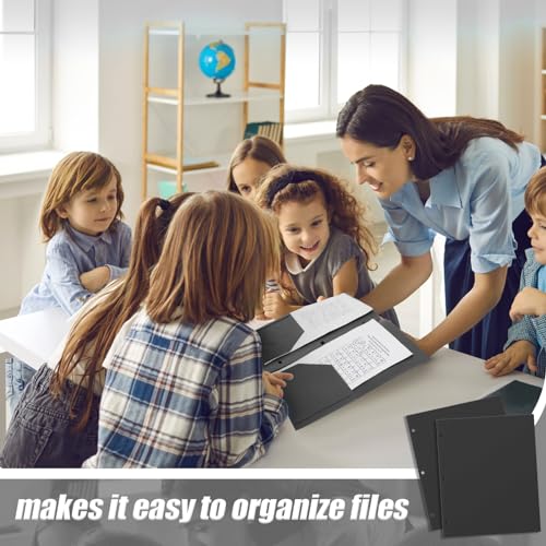 Yeaqee 50 Pcs Plastic Folders with Pockets Bulk 3 Hole Punched 2 Pocket File Folders for 3 Ring Binder Divider Folder for Notebooks, Durable Poly for Office Home (Black) - color: Black