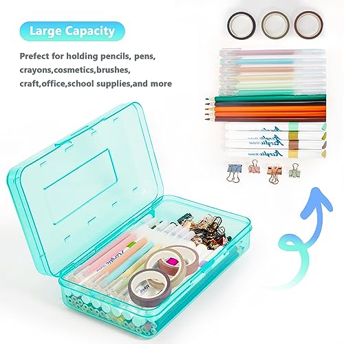 Pencil Box, Large Capacity Pencil Case, Plastic Pencil Boxs for Kids Girls Boys Adults, Hard Crayon Box Storage with Snap-Tight Lid for School Office Supplies Green PB36 - color: Green