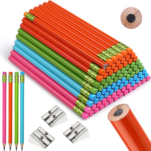 Fainne 102 Pieces Jumbo Pencils Set for Kids Toddlers 96 Thick Fat Large Pencils with Erasers 6 Sharpeners Bulk for Preschool Kindergarten Elementary School Classroom(Colored,Round) - color: Colored, style: Round