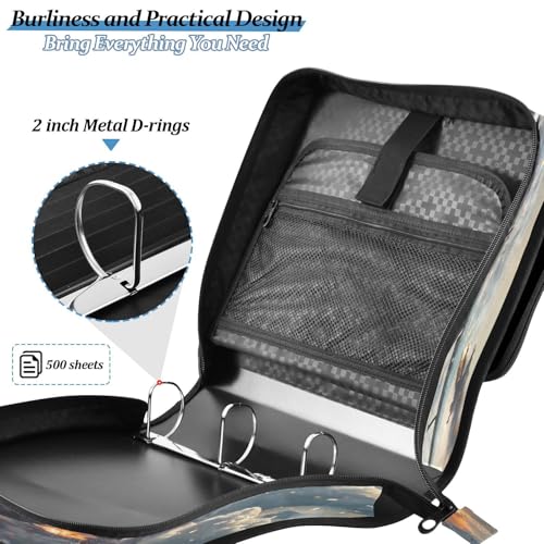 Fighter Jets in Action Zipper Binder 3 Ring with Handle and Shoulder Strap, 500 Sheet Binder Organizer Capacity & Multi-Pockets for School Office - color: Aa03