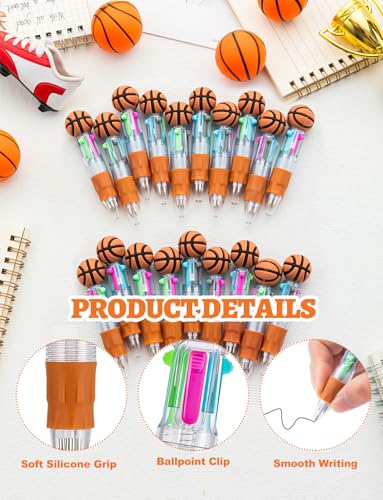 36Pcs 4-in-1 Basketball Mini Multicolor Ballpoint Pens | Cute Retractable Pen Bulk for Birthday Party Classroom Student Prizes Teacher Rewards - style: BasketballMulticolorPens36Pcs