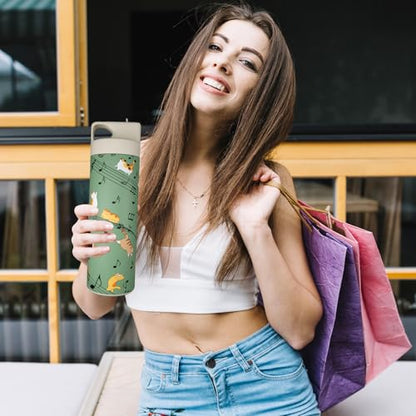 Cute Cat Loves 20oz Tumbler with Straw and Lid Gift for Boys Girls Water Bottle Travel Kettle Cup for Car Cold and Hot Stainless Steel Double Wall Insulated Student Mug (green) - color: Green