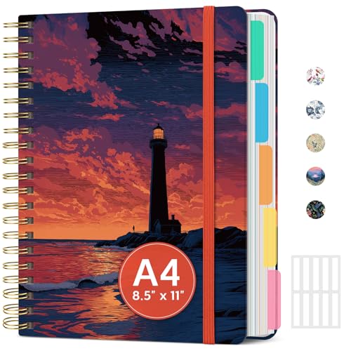 Large Lined Spiral Journal for Women Cute Hardcover 5 Subject Notebook for Work 8.5" x 11" with Removable Dividers & Tabs, College Ruled, 280 Pages Aesthetic Journal for Work, School & Note Taking, Dusk Sentinel - color: R - Dusk Sentinel
