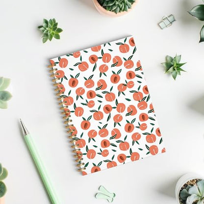 Peach Fruit Spiral Notebook, Peach Gifts Journal, Fruit Lover Gifts, Cute Peaches Fruits Botanical Hardcover Notebook Journal, 5.5x8.3 Inch - color: Peach