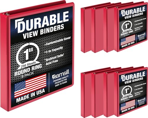 Samsill Durable 1 Inch Binder, Round Ring Customizable Clear View Binder, Red, 8 Pack (MP88433) - color: Red, size: 1-Inch