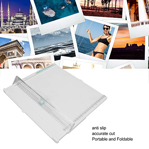 Portable Paper Cutter, Foldable Paper Trimmer with Concealed Blade and Non - Slip Base, Accurate Cutting Tool with Measurement Guide for Home School Office Use