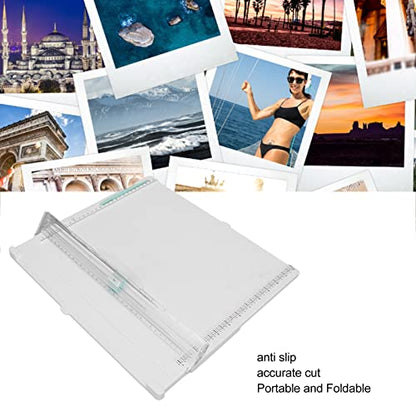 Portable Paper Cutter, Foldable Paper Trimmer with Concealed Blade and Non - Slip Base, Accurate Cutting Tool with Measurement Guide for Home School Office Use