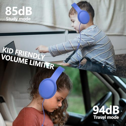 Kids Headphones Wired,Wired Headphones for Kids Over Ear with Microphone,85/94dB Volume Limiter Headphone for Kids Boys Girls Teens Children,3.5mm Wired Foldable Headphone for School/Tablet (Blue) - color: Blue