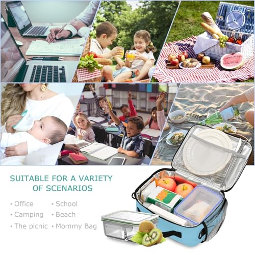 Custom Student Lunch Bag for Boys Girls Sky Blue Solid Color Personalized Name Lunch Box Insulated Cooler Bag for School Picnic Office - color: Multi16