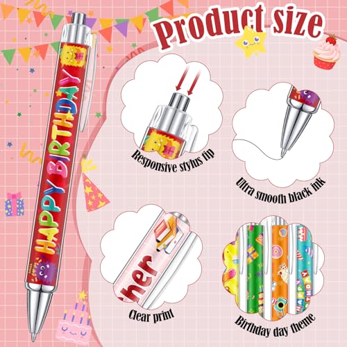Cholemy 48 Pieces Happy Birthday Pens Bulk Happy Birthday Ballpoint Pens Colorful Cake Balloon Black Ink Gift for Party Supplies - style: Happy Birthday