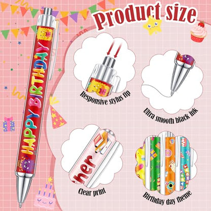 Cholemy 48 Pieces Happy Birthday Pens Bulk Happy Birthday Ballpoint Pens Colorful Cake Balloon Black Ink Gift for Party Supplies - style: Happy Birthday