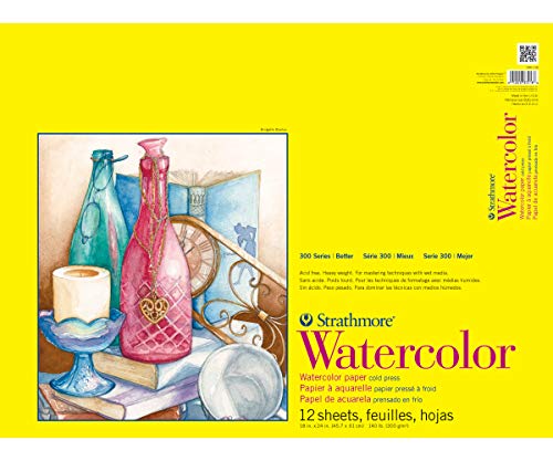 Strathmore 300 Series Watercolor Paper Pad, Tape Bound, 18x24 inches, 12 Sheets (140lb/300g) - Artist Paper for Adults and Students - Watercolors, Mixed Media, Markers and Art Journaling - size: 18x24, style: Tape Binding
