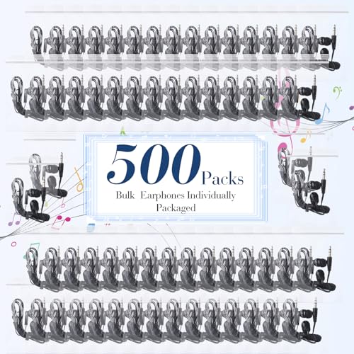 Kanayu 50 Pack Wired Earbuds Bulk for Classroom Ear Headphones Wired Basic Student Earbuds No Microphone with 3.5MM Jack for Class Laptop School Library, Individually Bagged (Black) - color: Black