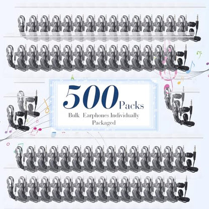 Kanayu 50 Pack Wired Earbuds Bulk for Classroom Ear Headphones Wired Basic Student Earbuds No Microphone with 3.5MM Jack for Class Laptop School Library, Individually Bagged (Black) - color: Black