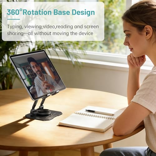 iPad Stand Tablet Holder for Desk,360° Rotation Metal Base Dual Rod Adjustable Height Holder,Compatible with 4.7-15.9" iPad Pro/Air/Mini,eReader,LG Pads,Nexus,Switch,iPhone Pro/Max/Air/Plus