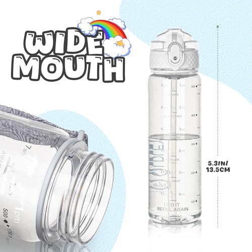 OLDLEY Kids Water Bottle for School, 17 oz (2 lids) BPA-Free Reusable Leak-proof Durable Tritan Plastic Water Bottles with Straw & Chug Lids, Anti-dust Spout Cover (Clear) - color: A-Clear, size: 16.9 Ounces