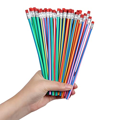 40PCS Flexible Bendable Pencils for Kids with Corlored Stripe,Soft Bendy Magic Bending Pencils with Erasers for Classroom Gifts Back to School Students Supplies,Great Bags Party Favor (40)