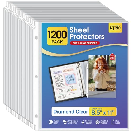 KTRIO Sheet Protectors for 3 Ring Binder 1200 Pack Plastic Sleeves 8.5 x 11 | Clear Page Protectors, Acid-Free Plastic, Fits Letter Size Paper Documents, Top Loading, Business Office School Supplies - size: 1200 Pack, style: Clear Finish