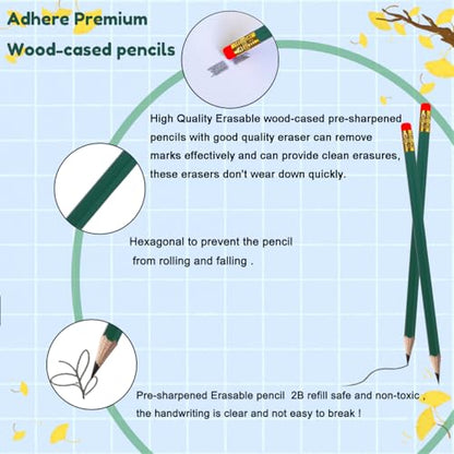Adhere 25pcs Woodcase Pencils with Eraser Premium Pre-Sharpened Hexagon Graphite 2B pencils ideal for home, office writing including a Free Sharpener.(Dark Green) - color: Dark Green・25pcs