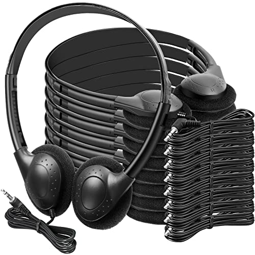 Frienda 48 Pack Classroom Headphones Bulk, Wired School Headsets for Students, Stereo Headphones with 3.5 mm Plug for Classroom, Online Learning, Library(Classic,Black) - color: Black, style: Classic