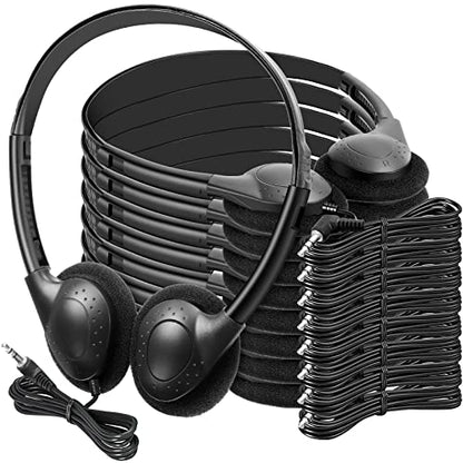 Frienda 48 Pack Classroom Headphones Bulk, Wired School Headsets for Students, Stereo Headphones with 3.5 mm Plug for Classroom, Online Learning, Library(Classic,Black) - color: Black, style: Classic