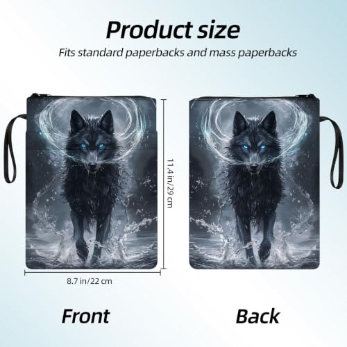 Padded Book Sleeve with Zipper & Front Pocket, Fabric Book Cover | Mystic Smoke Black Wolf11.4"x8.7" Washable Canvas Pouch for Hardcovers, Tablets & Reading Accessories - color: Mystic Smoke Black Wolf