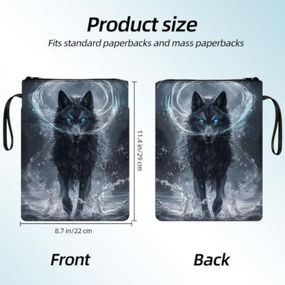 Padded Book Sleeve with Zipper & Front Pocket, Fabric Book Cover | Mystic Smoke Black Wolf11.4"x8.7" Washable Canvas Pouch for Hardcovers, Tablets & Reading Accessories - color: Mystic Smoke Black Wolf