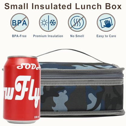 FlowFly Small Insulated Lunch box Portable Soft Bag Mini Cooler Thermal Meal Tote Kit with Handle for Work & School, Camo - color: Camo#143