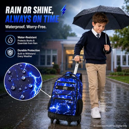 AGSDON Rolling Backpack for Boys, Men Roller Wheels Bookbag, Laptop Lightning Wheeled School Bag with Wheels for Teens - color: Blue