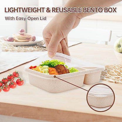 4 pack Bento Lunch Box, 2 Compartments Meal-Prep Containers with Lids, Microwave & Dishwasher Safe, Reusable Divided Food Food Storage Containers -Stackable for Travel, School and Work - color: 4pack-2 compartment