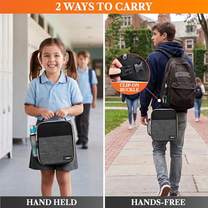 opux Insulated Lunch Bag for Kids Boys Girls, Small Compact Lunch Box with Wide Opening & Mesh Pockets, Reusable Lunch Pail for School, Work, Adults, Men, Women, Charcoal Grey - color: Heather Charcoal
