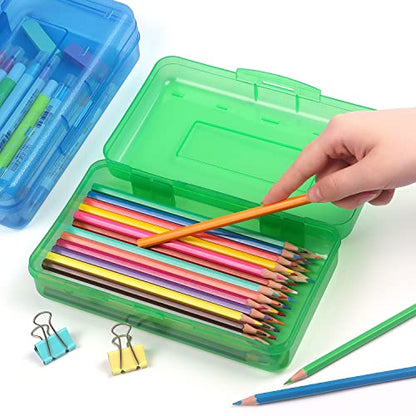 Tamaki 1 Pack Plastic Pencil Box Large Capacity, Green | Clear Boxes with Snap-tight Lid Stackable Design and Stylish Office Supplies Storage Organizer - color: Green