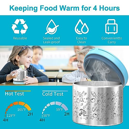 Lille Home Portable Insulated Lunch Box Set with Stainless Steel Cutlery, vacuum lunch box, to Keep Food Warm or Cool, Two Containers for Fruits and Sauces, Durable and Leak-Proof(Blue) - color: Blue