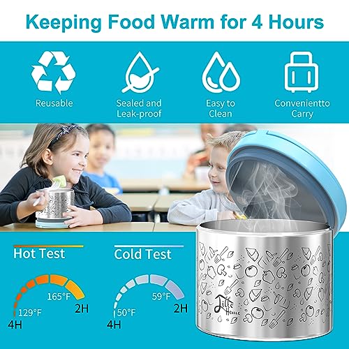 Lille Home Stainless Steel Thermal Lunch Box Set with Lunch Bag and Cultery | 22 Oz Vacuum Insulated Lunch Bento Box, to Keep Food Warm/Cool, 2 Small Food Container for Snack, Fruits and Sauces (Blue) - color: Blue
