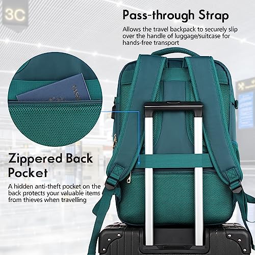 MOMUVO Large Travel Backpack Women, Flight Approved Carry On Backpack, Water Resistant Anti-Theft Large Casual Daypack Fit 17 Inch Laptop with USB Charging Port, Peacock Blue - color: Peacock Blue, size: 17.3 inch