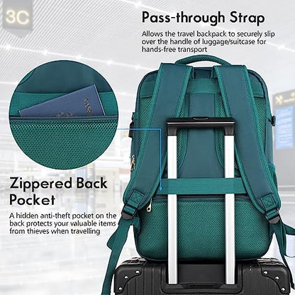 MOMUVO Large Travel Backpack Women, Flight Approved Carry On Backpack, Water Resistant Anti-Theft Large Casual Daypack Fit 17 Inch Laptop with USB Charging Port, Peacock Blue - color: Peacock Blue, size: 17.3 inch
