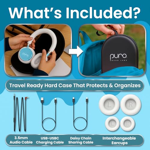 Puro Sound Labs Kids Wireless Headphones – Volume-Limiting 85dB, Built-In Mic, Studio-Grade Sound, 20-Hour Battery Life, Comfortable Fit & Easy to Connect Kids Bluetooth Headphones – BT2200 Plus, Teal - color: Teal