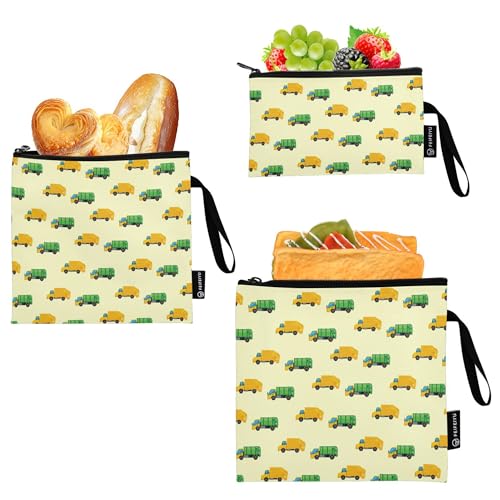 Reusable Food Storage Bags Garbage Truck 3 Pack Set Lunch Bag Compact Sandwich Snack Bag Small Medium Large for Lunch, Travel & Organization - color: Bag 3