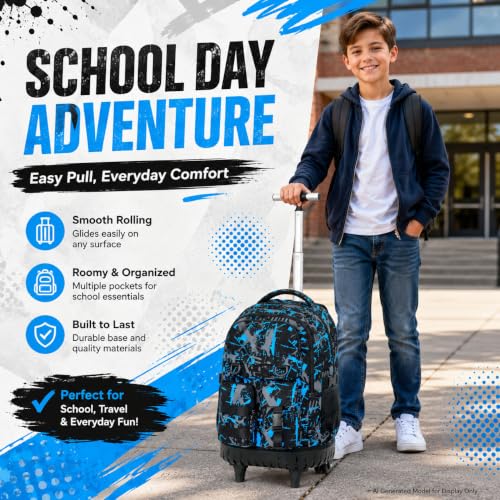 CCJPX Rolling Backpack for Boys, 3Pcs Roller Wheeled School Bookbag, Graffiti Wheels Backpacks with Lunch Box for Kids (Blue) - color: Graffiti Blue
